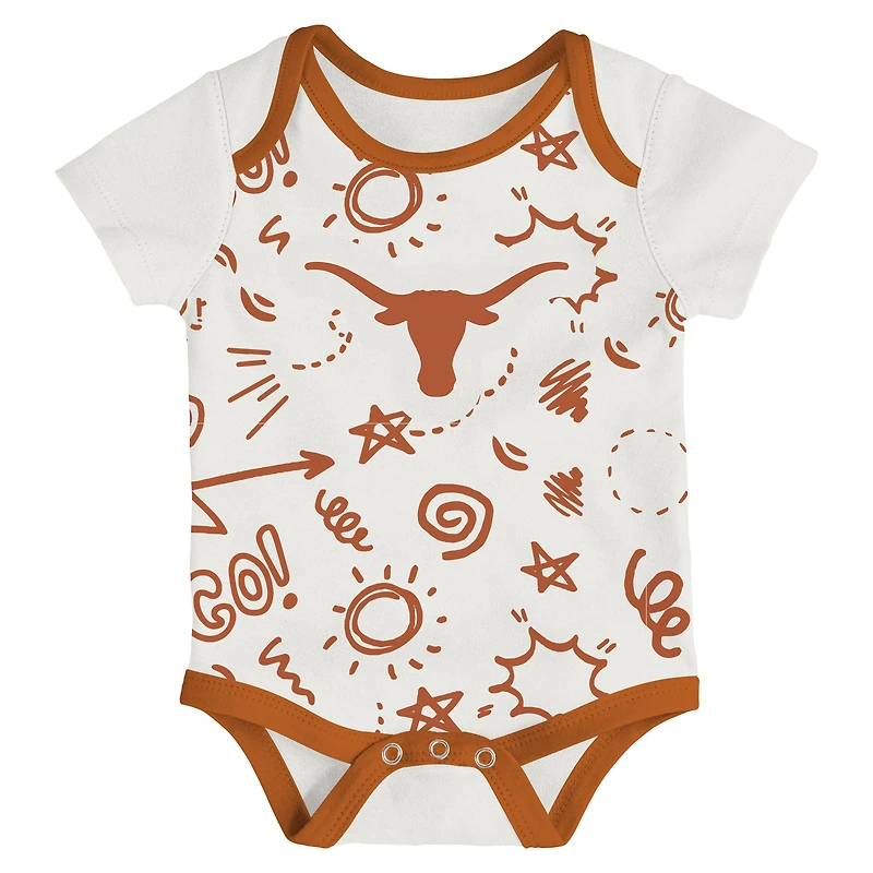 Newborn & Infant Outerstuff Texas Longhorns Three-Pack All Day Play Bodysuit Set