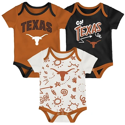 Ensemble de trois bodies jeu toute la journée pour nouveau-nés et nourrissons Outerstuff Texas Longhorns