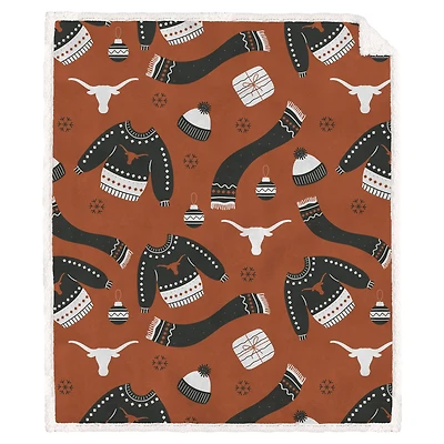 Pegasus Texas Longhorns 60" x 70" Ugly Sweater Flannel Fleece Sherpa Blanket