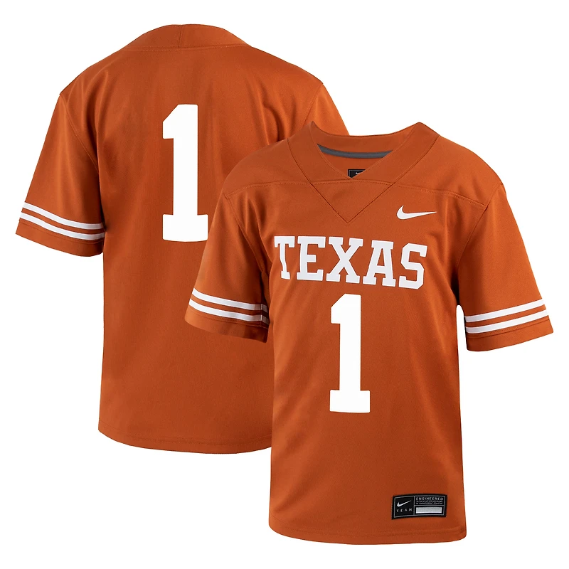Maillot de football réplique Nike Untouchable des Texas Longhorns orange brûlé pour enfants d'âge préscolaire