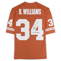 Maillot réplique orange autographié par Ricky Williams des Texas Longhorns, Mitchell & Ness, avec inscription « 98 Heisman ».