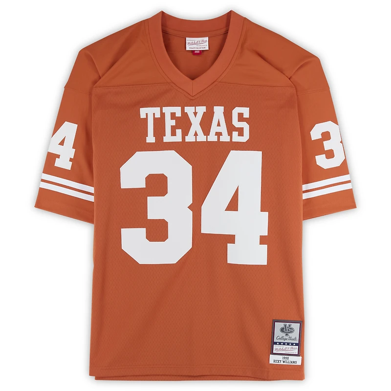 Maillot réplique orange autographié par Ricky Williams des Texas Longhorns, Mitchell & Ness, avec inscription « 98 Heisman ».