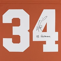 Maillot réplique orange autographié par Ricky Williams des Texas Longhorns, Mitchell & Ness, avec inscription « 98 Heisman ».