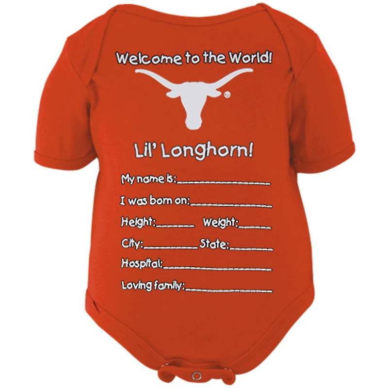 Texas Longhorns Newborn Welcome to the World Creeper - Texas Orange