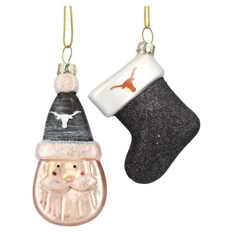Texas Longhorns Two-Pack Santa & Stocking Blown Glass Ornament Set