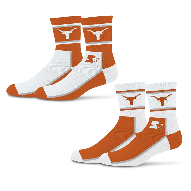 Lot de 2 paires de chaussettes mi-mollet unisexes Starter Texas Orange/Blanc Texas Longhorns à double bloc de couleur
