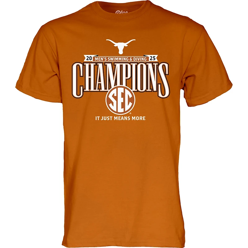 Unisex Blue 84  Texas Orange Longhorns 2025 SEC Men's Swimming and Diving Conference Champions Locker Room T-Shirt