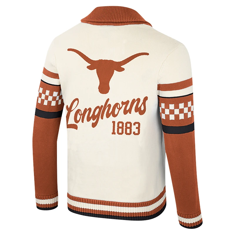 Pull jacquard boutonné unisexe Colosseum Cream Texas Longhorns Wild Collective