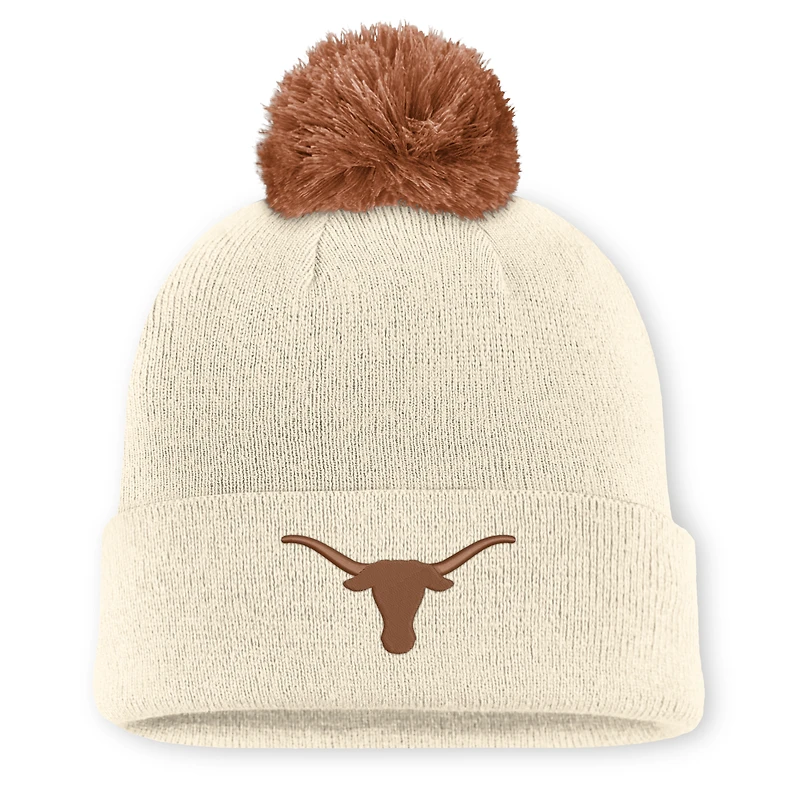 Unisex Nike Natural Texas Longhorns Campus Prep Script Cuffed Knit Hat with Pom