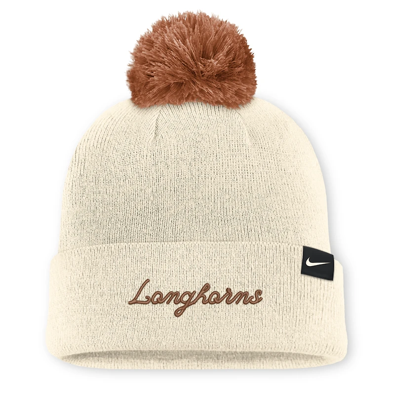 Bonnet unisexe Nike Natural Texas Longhorns Campus Prep Script à revers et pompon