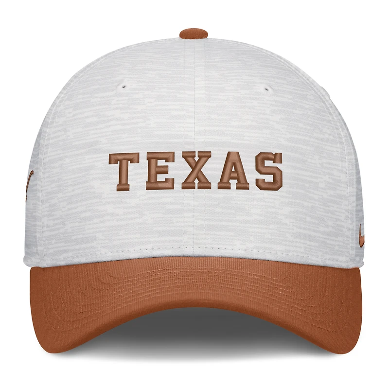 Casquette unisexe Nike Primetime Rise blanche/orange Texas Longhorns des Texas Longhorns, ajustable