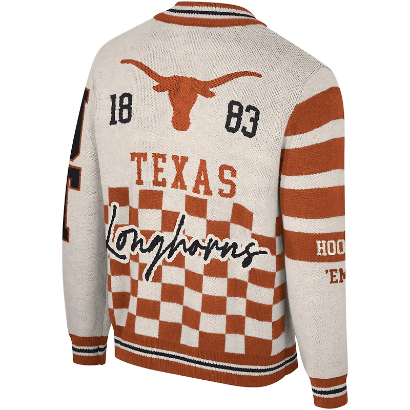 Pull jacquard unisexe The Wild Collective crème Texas Longhorns entièrement zippé