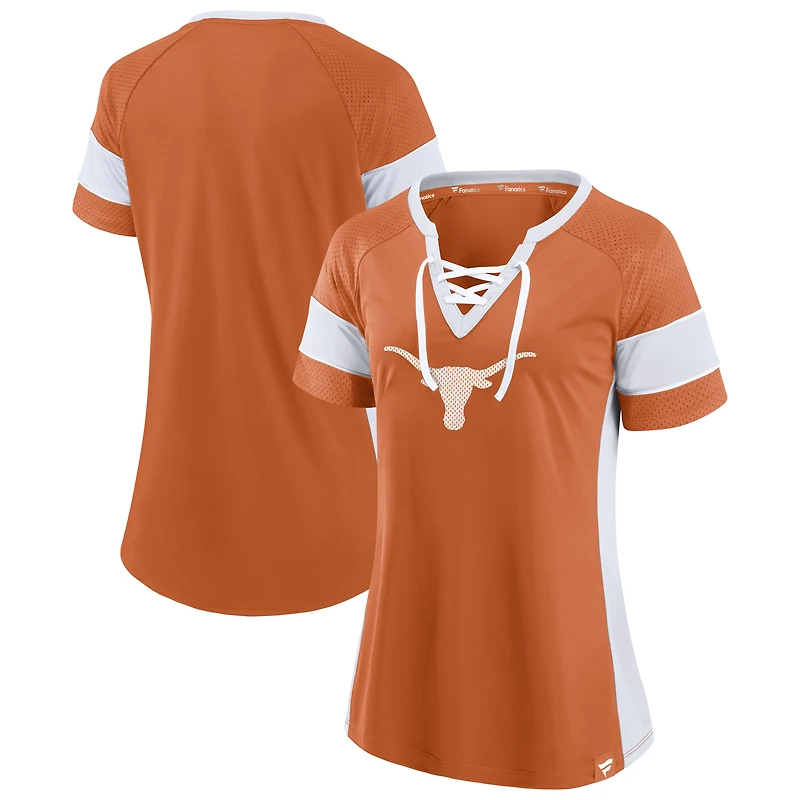 Women's Fanatics Texas Orange Longhorns Unmasked Hero Block Party Athena Lace-Up Top