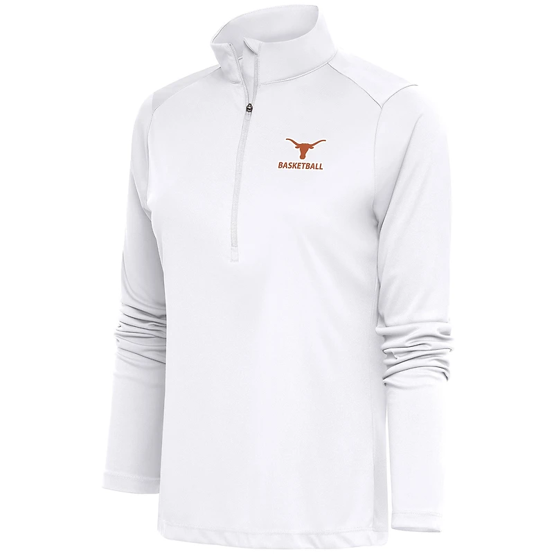 Women's Antigua  White Texas Longhorns Basketball Tribute Half-Zip Pullover Top