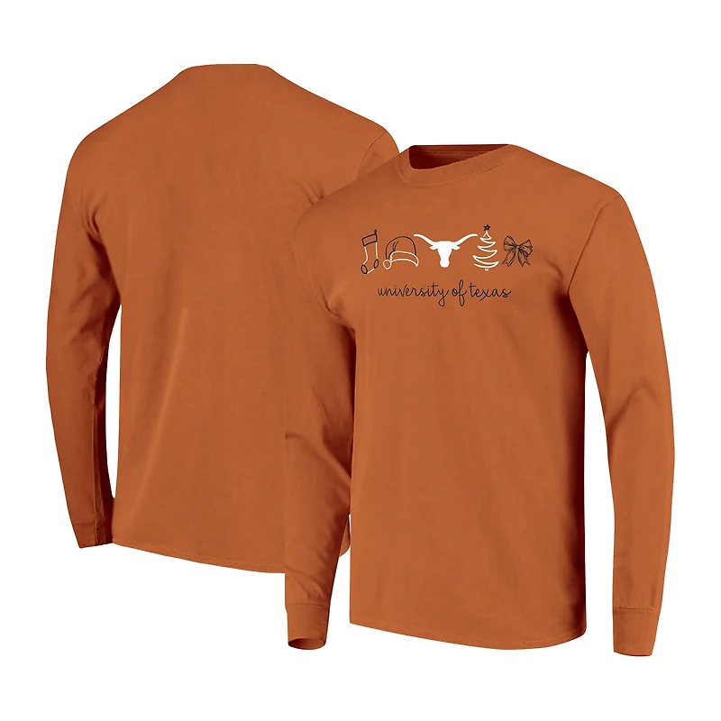 T-shirt à manches longues pour femmes Texas Longhorns, couleur orange brûlé, motif Noël, couleurs confortables