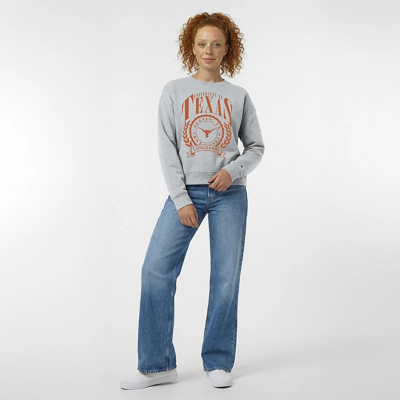 Women's Champion Heather Gray Texas Longhorns Academic Crest Powerblend Crewneck Sweatshirt