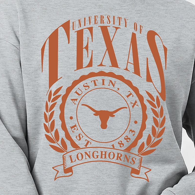 Women's Champion Heather Gray Texas Longhorns Academic Crest Powerblend Crewneck Sweatshirt