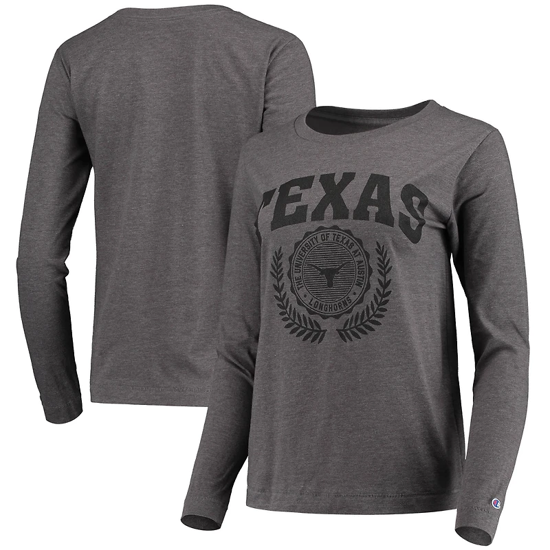 Women's Champion Heathered Charcoal Texas Longhorns University Laurels Long Sleeve T-Shirt