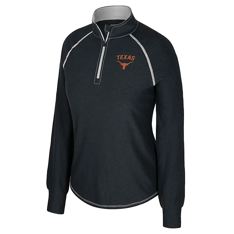 Women's Colosseum Black Texas Longhorns Bikram Raglan Quarter-Zip Top