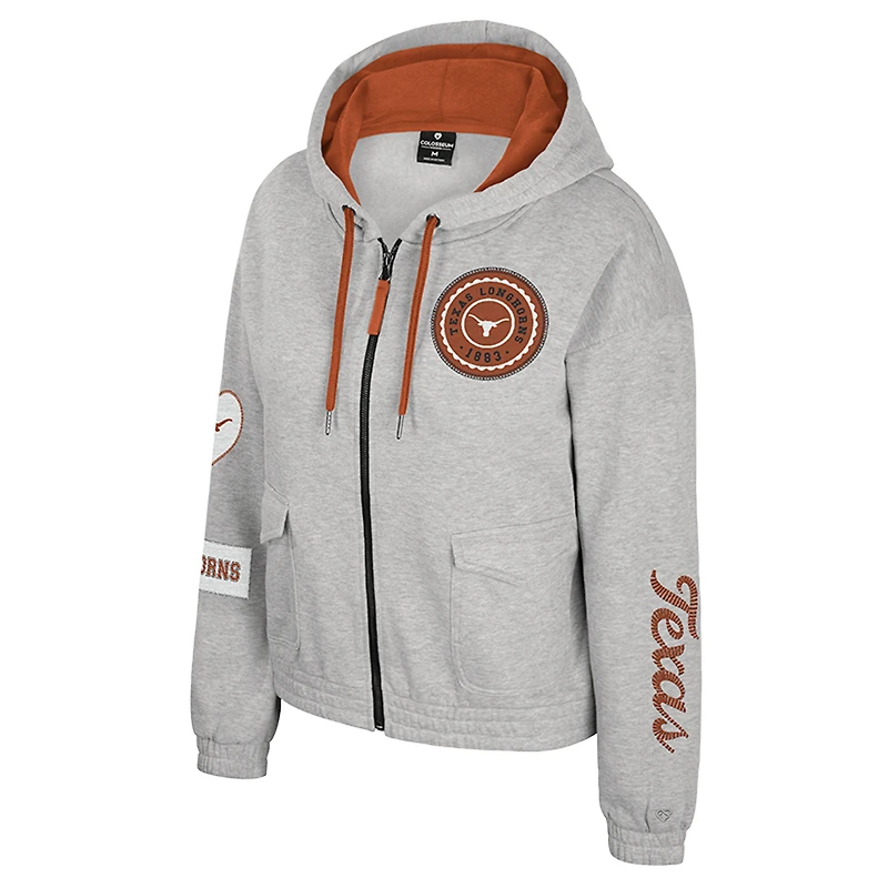 Women's Colosseum Gray Texas Longhorns Alfie Full-Zip Hoodie Jacket