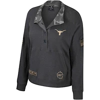 Women's Colosseum  Heather Charcoal Texas Longhorns OHT Military Appreciation Payback Henley Thermal Sweatshirt