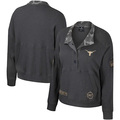 Sweat-shirt thermique Colosseum Heather Charcoal Texas Longhorns OHT pour femmes, Appréciation militaire Payback Henley