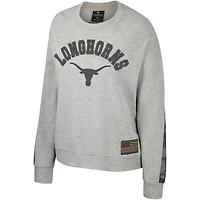 Women's Colosseum Heather Gray Texas Longhorns OHT Military Appreciation Flag Rank Dolman Pullover Sweatshirt
