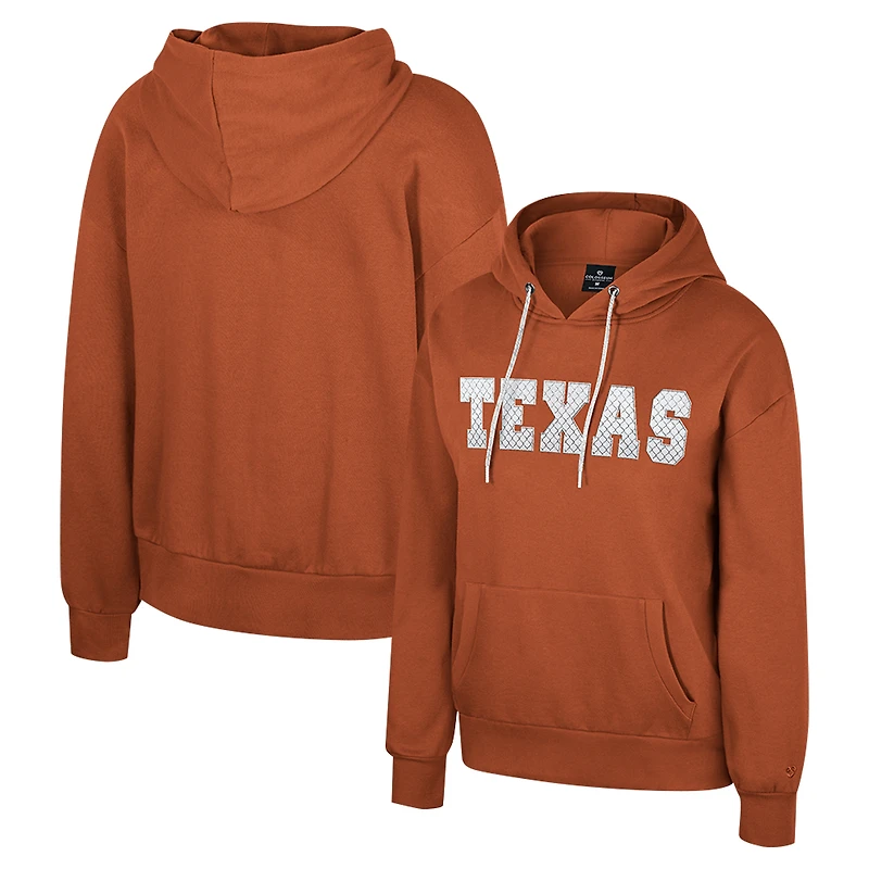 Sweat à capuche cordon de serrage pour femme Colosseum Texas Orange Longhorns Reflection Strass