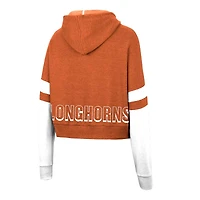 Women's Colosseum Texas Orange Longhorns Throwback Stripe Arch Logo Cropped Pullover Hoodie