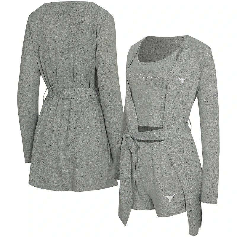 Women's Concepts Sport Gray Texas Longhorns Rigor Three-Piece Tank, Short & Robe Set
