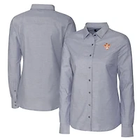 Chemise boutonnée à manches longues en tissu Oxford extensible tri-blend pour femme, couleur charbon, style Texas Longhorns Vault, Cutter & Buck