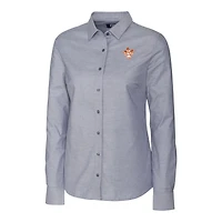 Chemise boutonnée à manches longues en tissu Oxford extensible tri-blend pour femme, couleur charbon, style Texas Longhorns Vault, Cutter & Buck