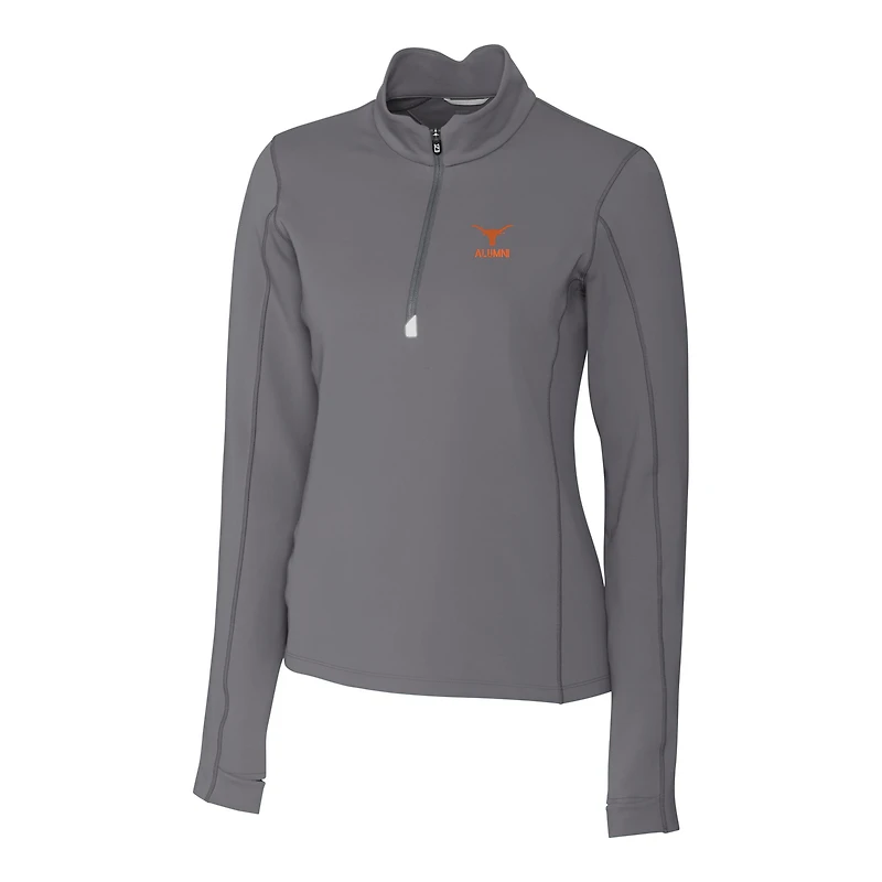 Women's Cutter & Buck  Gray Texas Longhorns Alumni Traverse Stretch Quarter-Zip Top