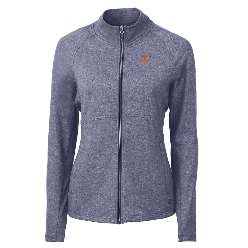 Veste zippée intégrale recyclée en tricot écologique Adapt pour femme, couleur bleu marine, des Texas Longhorns Alumni Cutter & Buck Heather
