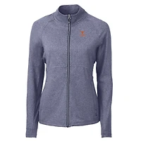 Veste zippée intégrale recyclée en tricot écologique Adapt pour femme, couleur bleu marine, des Texas Longhorns Alumni Cutter & Buck Heather