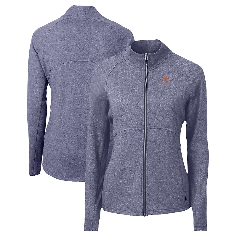 Veste zippée intégrale recyclée en tricot écologique Adapt pour femme, couleur bleu marine, des Texas Longhorns Alumni Cutter & Buck Heather