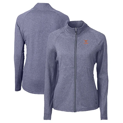 Veste zippée intégrale recyclée en tricot écologique Adapt pour femme, couleur bleu marine, des Texas Longhorns Alumni Cutter & Buck Heather