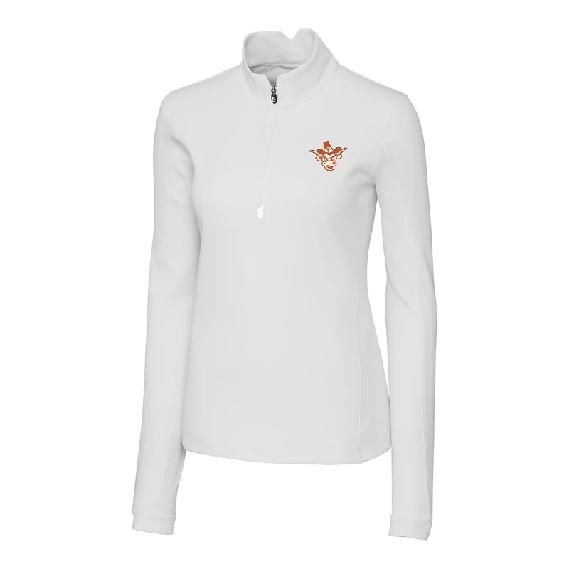 Haut extensible à fermeture éclair quart de tour pour femme Cutter & Buck White Texas Longhorns Vault DryTec Traverse