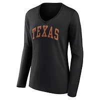 T-shirt noir à manches longues et col en V Fanatics pour femmes Texas Longhorns Basic Arch
