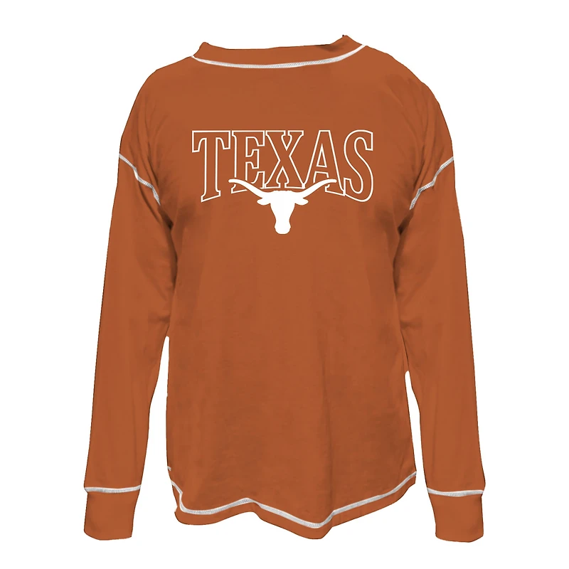 Sweat-shirt à coutures contrastées orange brûlé Texas Longhorns pour femme, grande taille