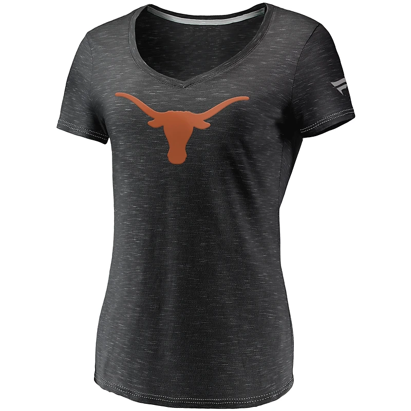 Women's Fanatics Charcoal Texas Longhorns Primary Logo Space-Dye V-Neck T-Shirt