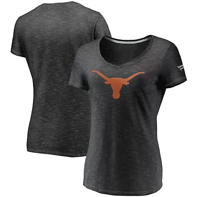 T-shirt à col en V Fanatics Charcoal Texas Longhorns pour femmes, logo principal, teinture spatiale