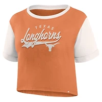 T-shirt Fanatics Texas Orange Longhorns pour femmes avec queue de script à blocs couleurs