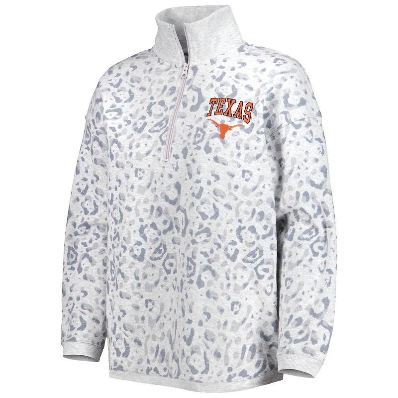 Sweat Gameday Couture gris chiné Texas Longhorns léopard quart-zip pour femme