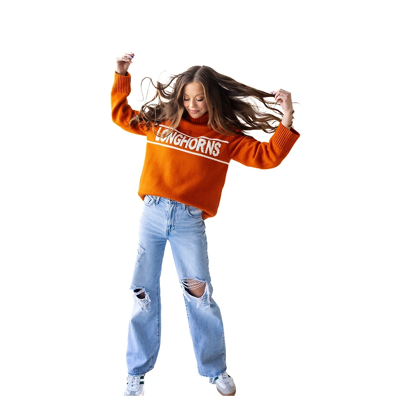 Pull à col roulé en chenille Texas Longhorns Orange pour femme