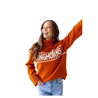 Pull à col roulé en chenille Texas Longhorns Orange pour femme