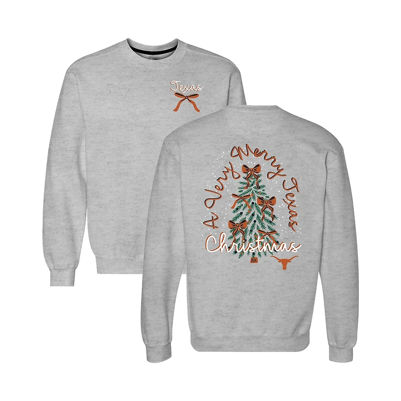 Women's Heather Gray Texas Longhorns Classic Merry Christmas Tree Crewneck Sweatshirt