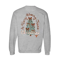 Women's  Heather Gray Texas Longhorns Classic Merry Christmas Tree Crewneck Sweatshirt