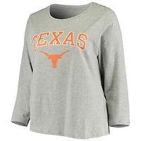 T-shirt à manches longues avec logo taille plus Texas Longhorns gris chiné pour femme