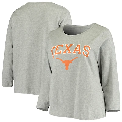 T-shirt à manches longues avec logo taille plus Texas Longhorns gris chiné pour femme
